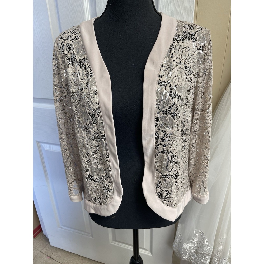 R&M Richards Sequin Lace Bolero Shrug Short Jacket Long Sleeve 14P